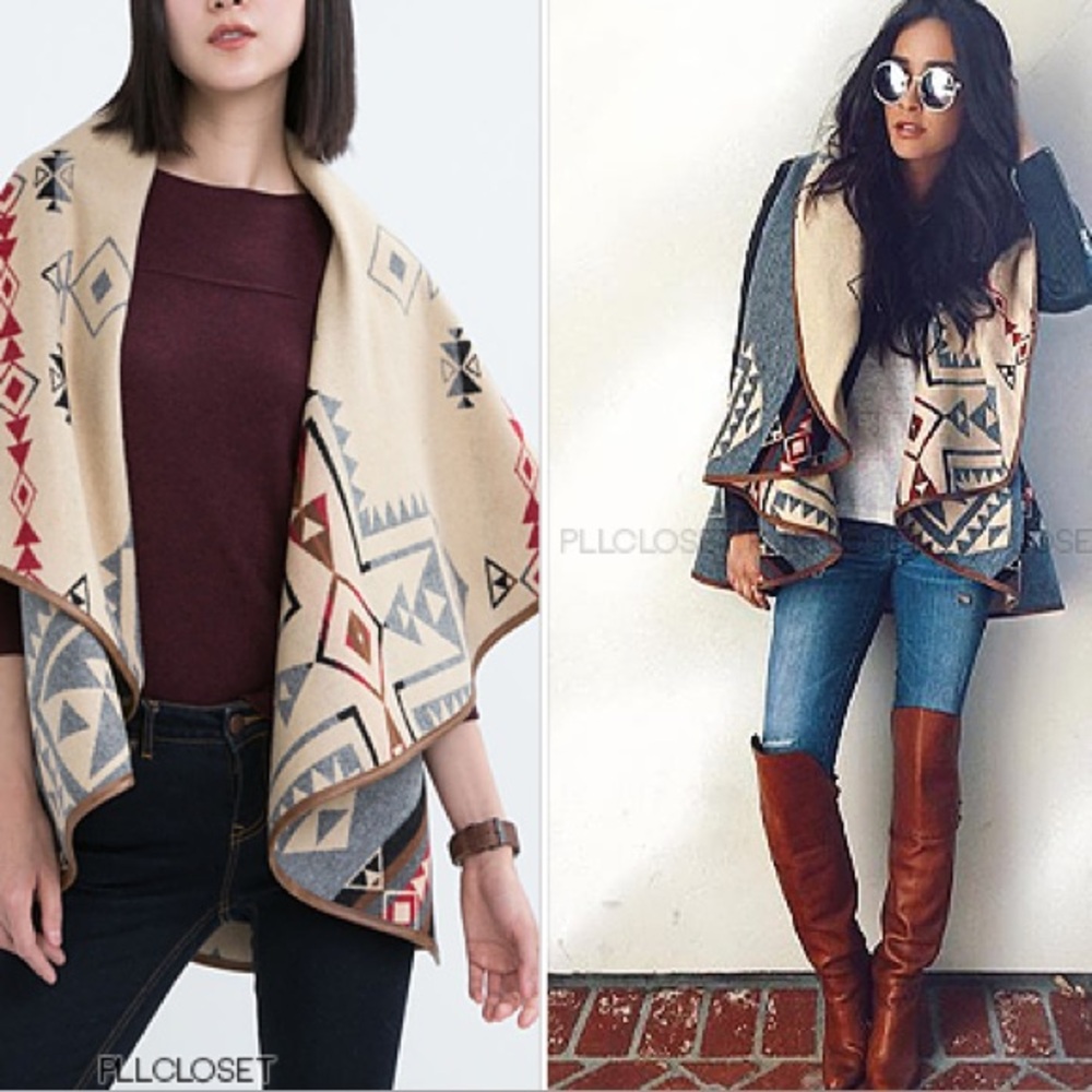 Pendleton Beige and Red Geometric Cape